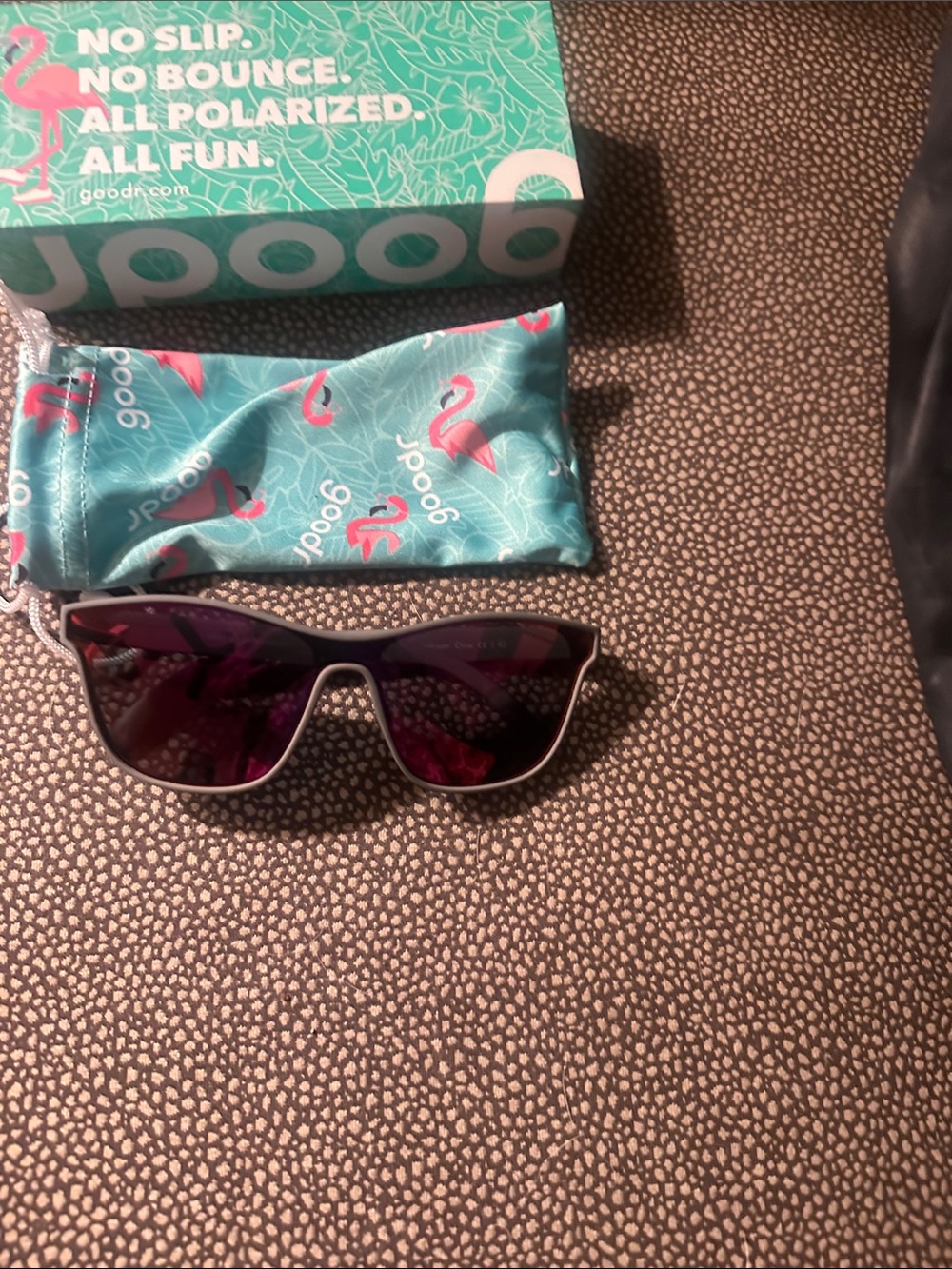 Goodr Gray frame with hot pink/ purple lenses Voight - Kampff Vision.